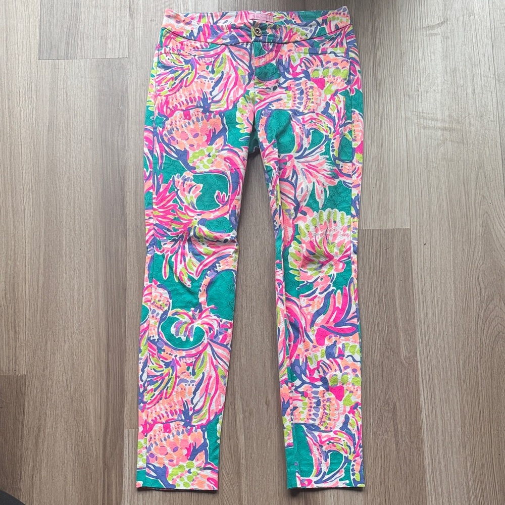 Lilly Pulitzer Multicolor Floral Stretch Pants — Pink, Teal & Lime